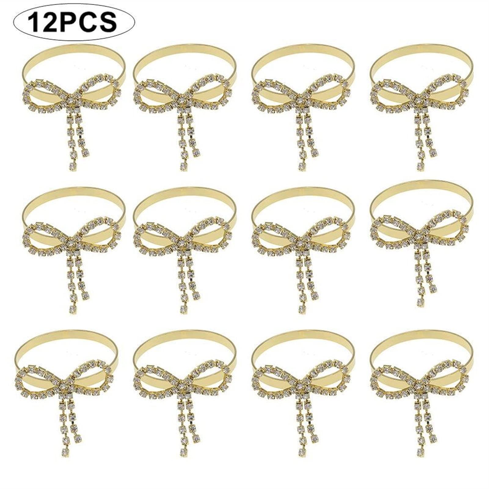 Serviettenringe mit Strasssteinen, 12 Stück, aus Metall, Gold, Silber und Kristall, ideal für Hochzeiten, Tischdekoration und Hotelbedarf.,Gold