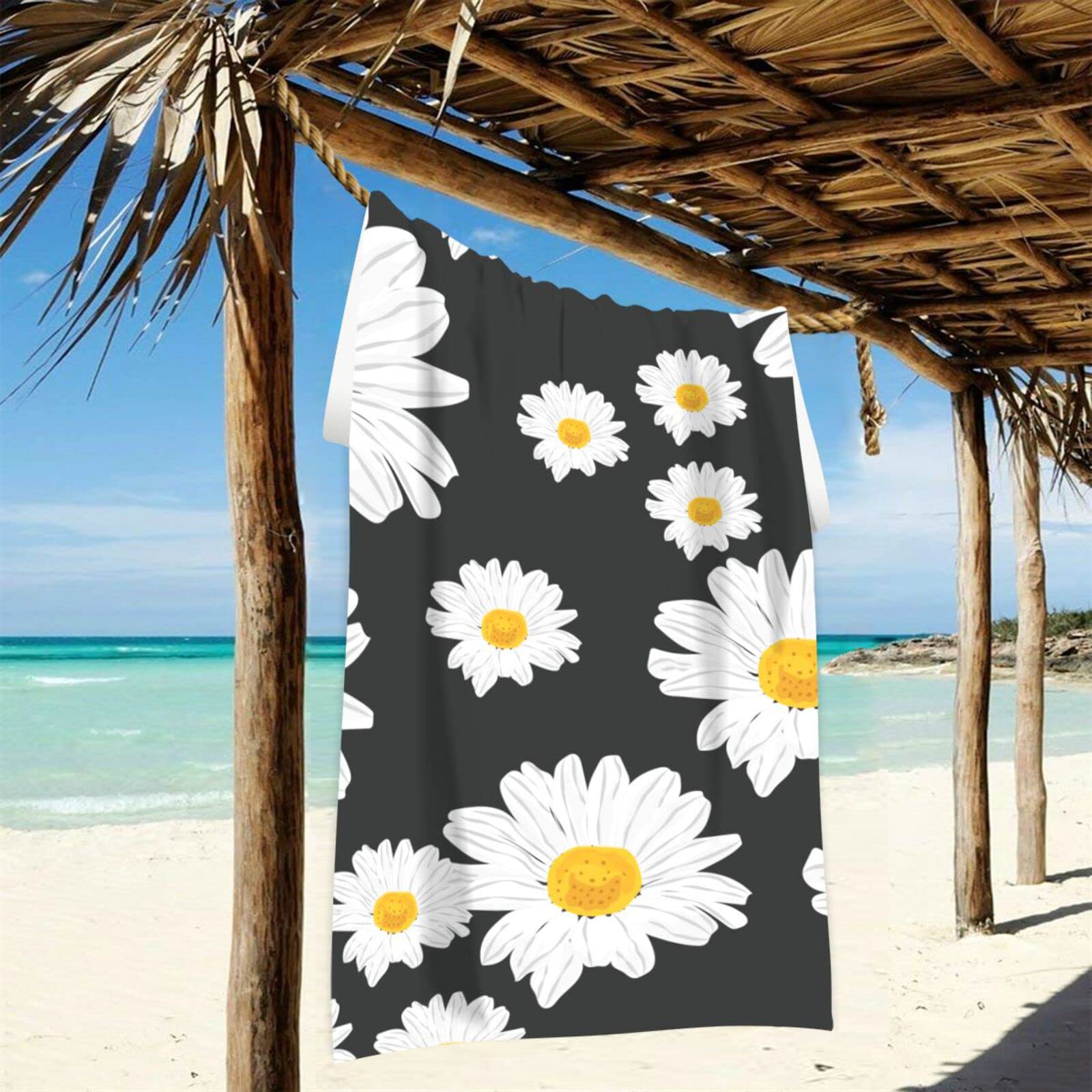 Amazon.com: Daisy Flower on Black Background Beach Towel 30