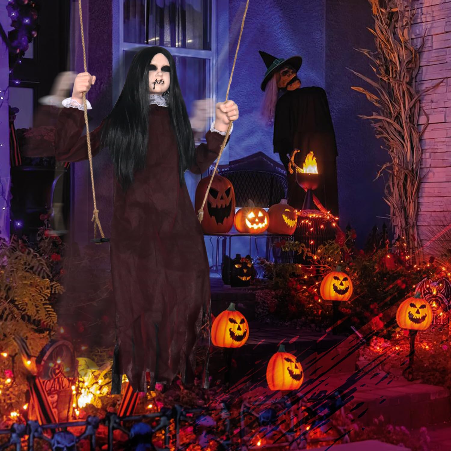 PartyGears Decorazioni di Halloween da appendere a forma di ragazza oscillante con espressioni raccapriccianti, fantasmi da appendere, le migliori decorazioni per interni ed esterni per Halloween
