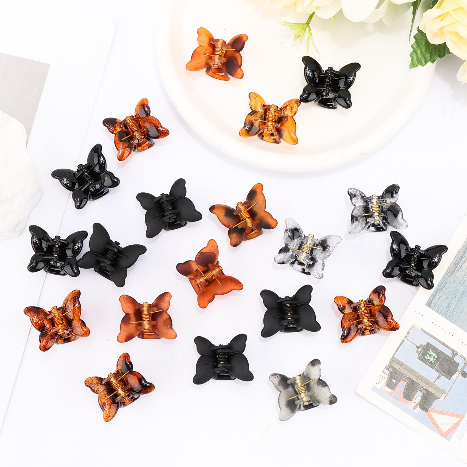 CUBACO 20 Pcs Mini Butterfly Hair Clips 0.79" Small Butterfly Clips for Hair Neutral Leopard Color Small Claw Clips Hair Styling Accessories Decroation Buns Pining Bangs, Strong Grip Christmas Gifts - Image 7