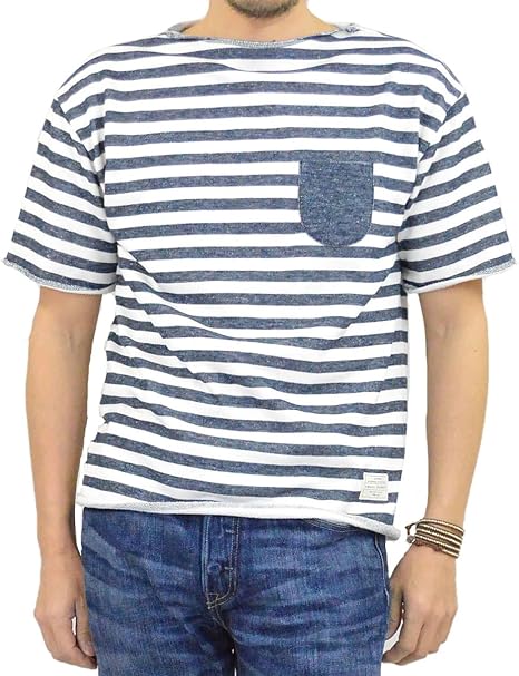 Amazon ノーブランド品 スウェット デニム風 裏毛 半袖 Tシャツ メンズ L 03 ネイビーボーダー Tシャツ カットソー 通販
