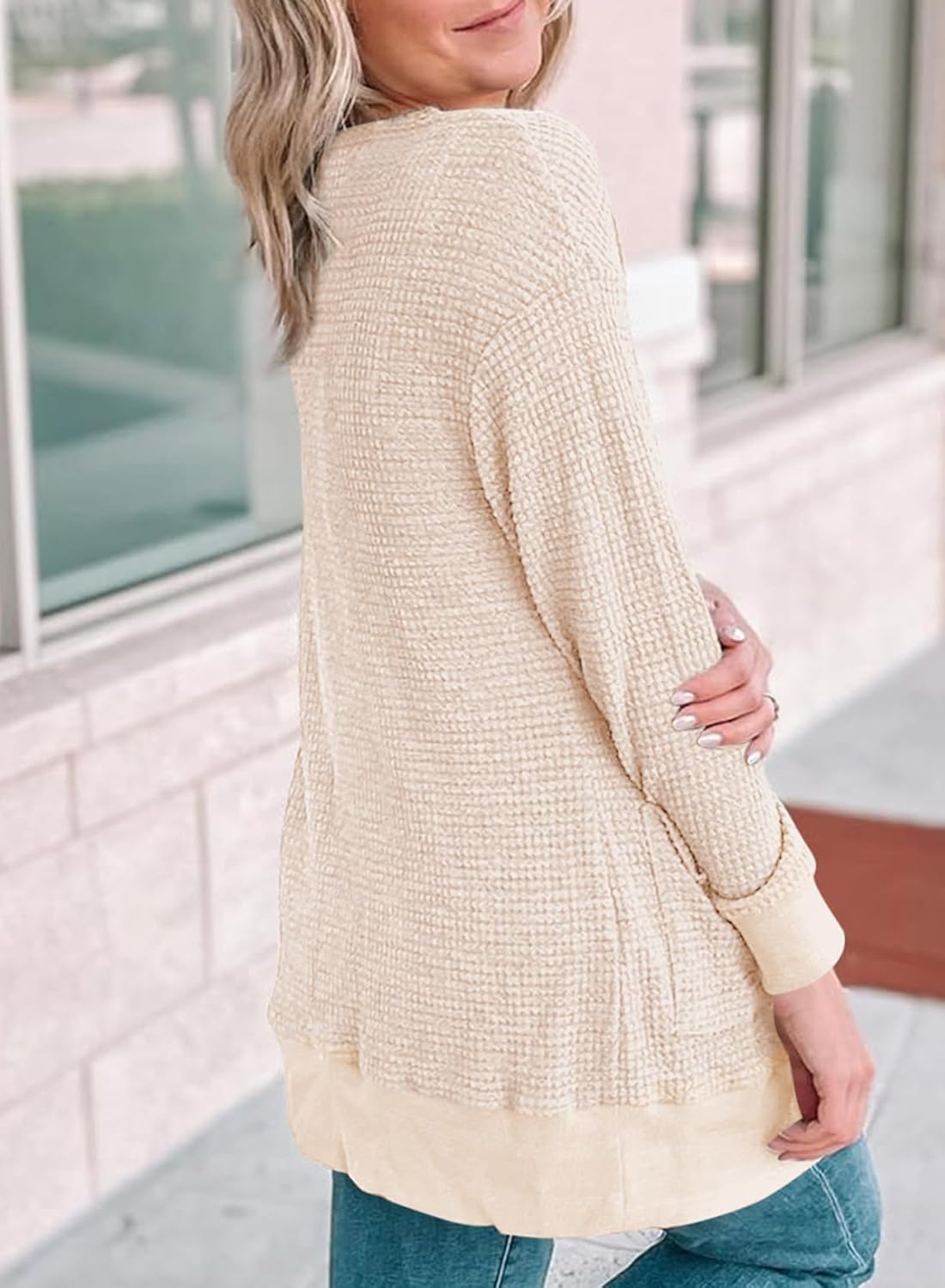 Eytino Womens Plus Size Cardigans Casual Long Sleeve Waffle Knit Front Button Tops(1X-5X) - Image 2