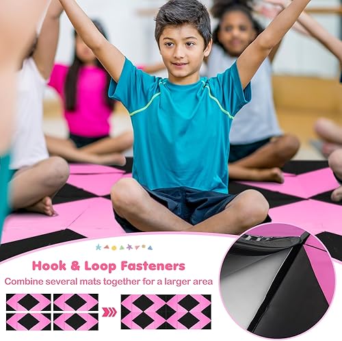Vista 74 de Giantex 4'x10'x 2" Gymnastics Mat, 4-Panel Folding Aerobics Exercise Mat w/Hook & Loop Fastener, Carrying Handle, Portable Tumbling Mat for