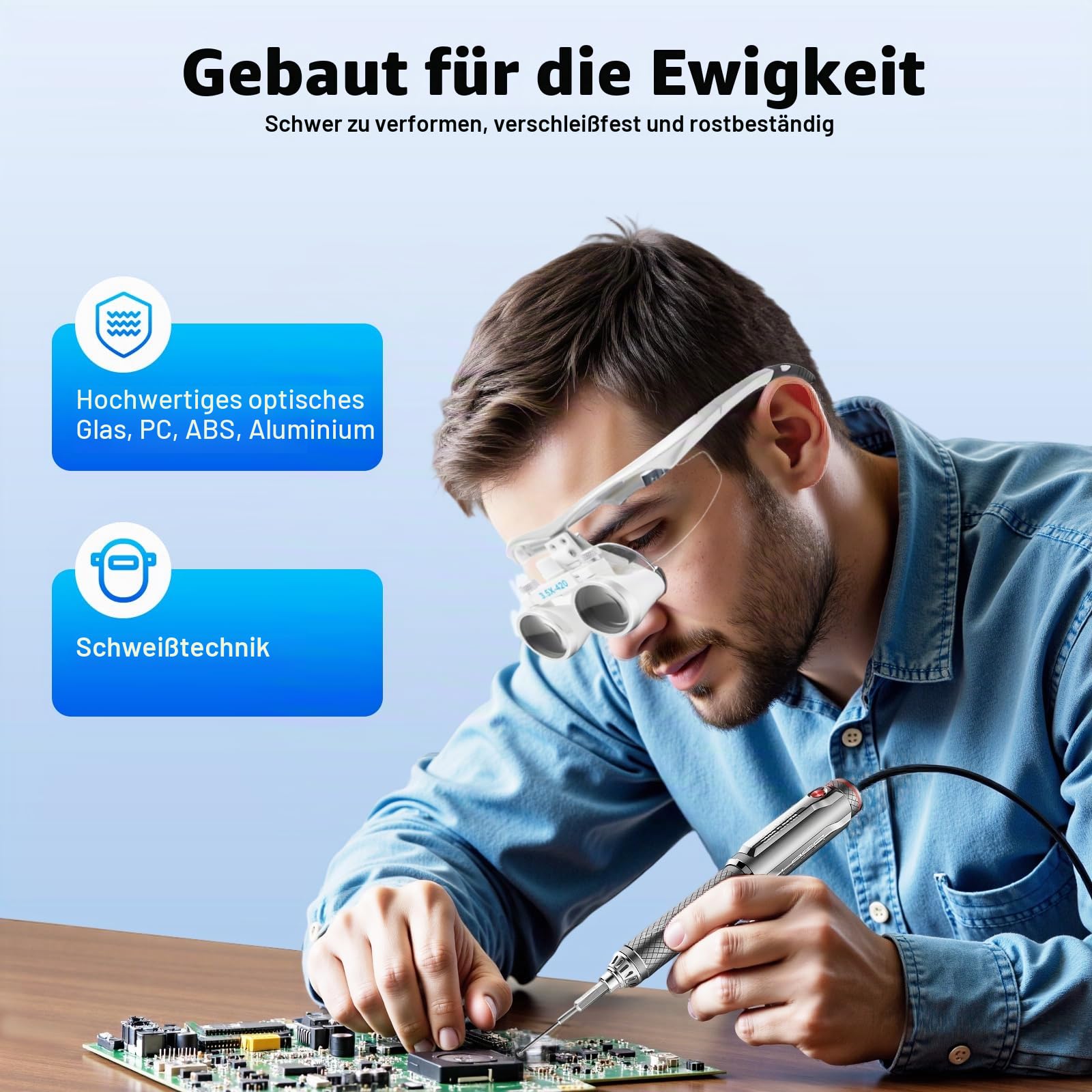 Lupenbrille 3,5X Zahnärztliche Binokularlupe 420mm mit LED Kopflampe, Chirurgische Vergrößerungsbrille für Klinik Labor Beauty OP