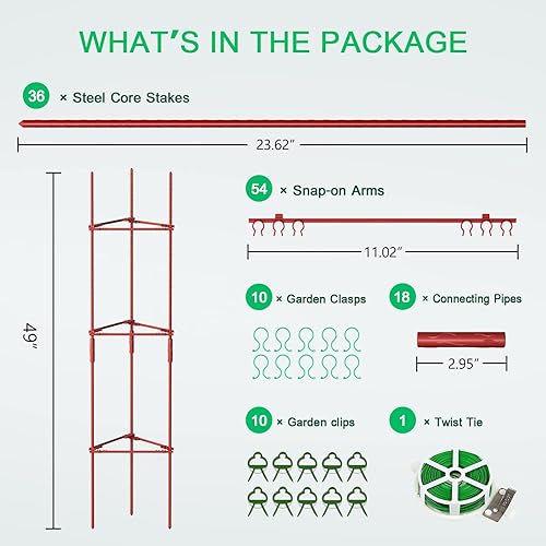 Miniatura 8 de DoCred Paquete de 6 jaulas para tomates, soportes para plantas, estacas de jardín, hasta 49 pulgadas, estacas multifuncionales de enrejado de jardín
