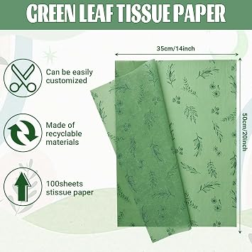 Bolsome 100 Sheets Botanical Tissue Paper for Gift Wrapping Green Floral Tissue Paper for Gift Bags Sage Green Tissue Paper for Birthday Party Boho Themed Baby Shower Decor, 20 14 Inches