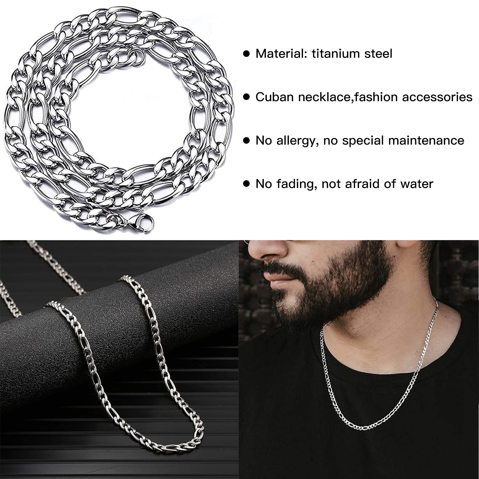 Collana Uomo In Acciaio Inossidabile, Catena Cubana Piatta Lunga 60 Cm, Lucida, Antiallergica