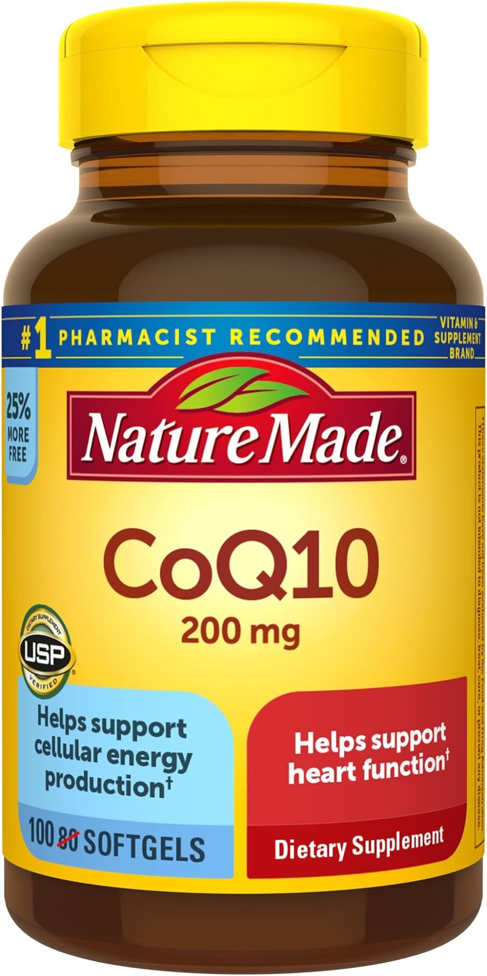 CoQ10 200 mg, Dietary Supplement for Heart Health and Cellular Energy Production, 100 Softgels, 100 Day Supply