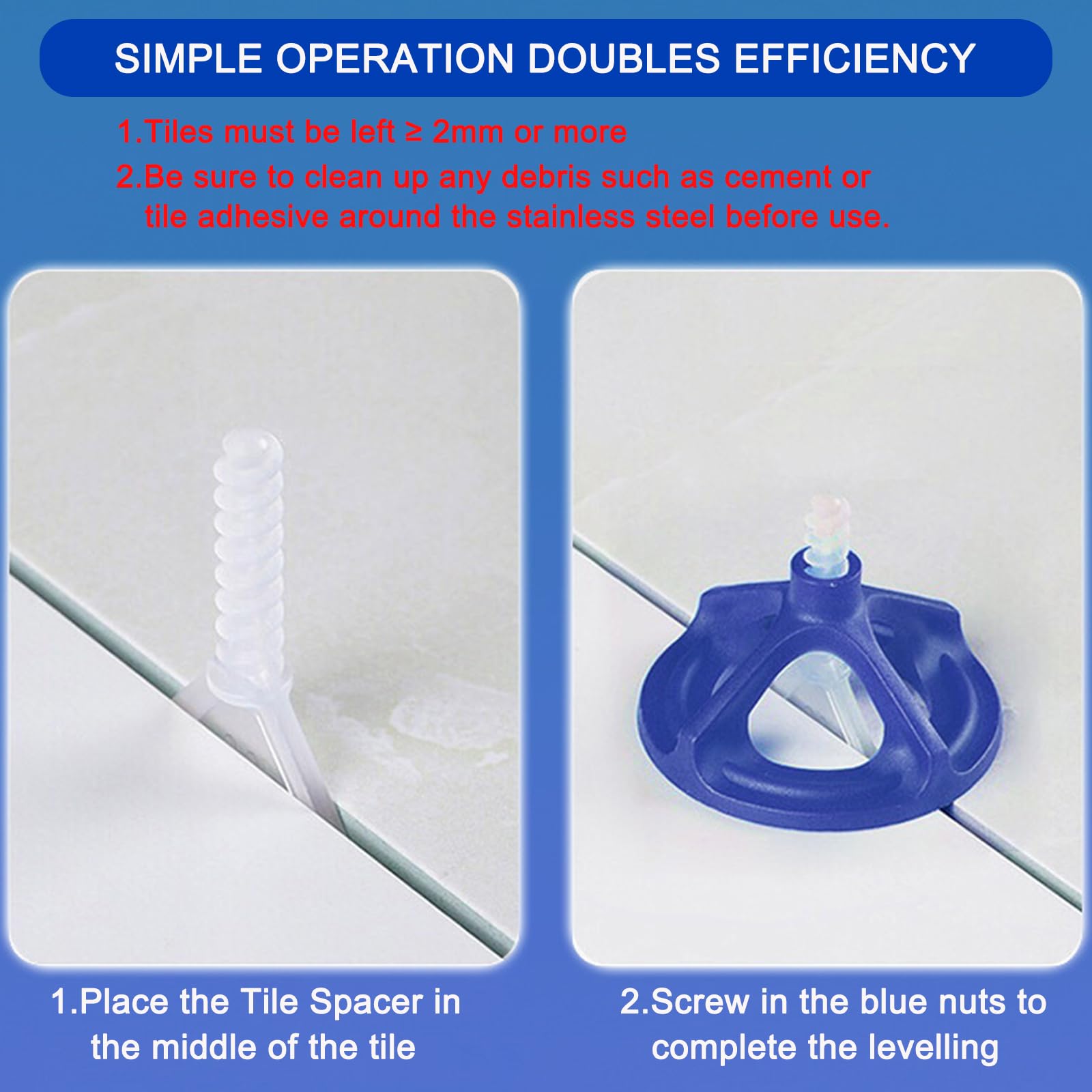 400pcs Sistema di Livellamento per Piastrelle 2mm, 300x Distanziatori per Piastrelle & 100x Cappucci di Serraggio, Cunei per Piastrelle Riutilizzabili per Livellamento del Pavimento (2mm)
