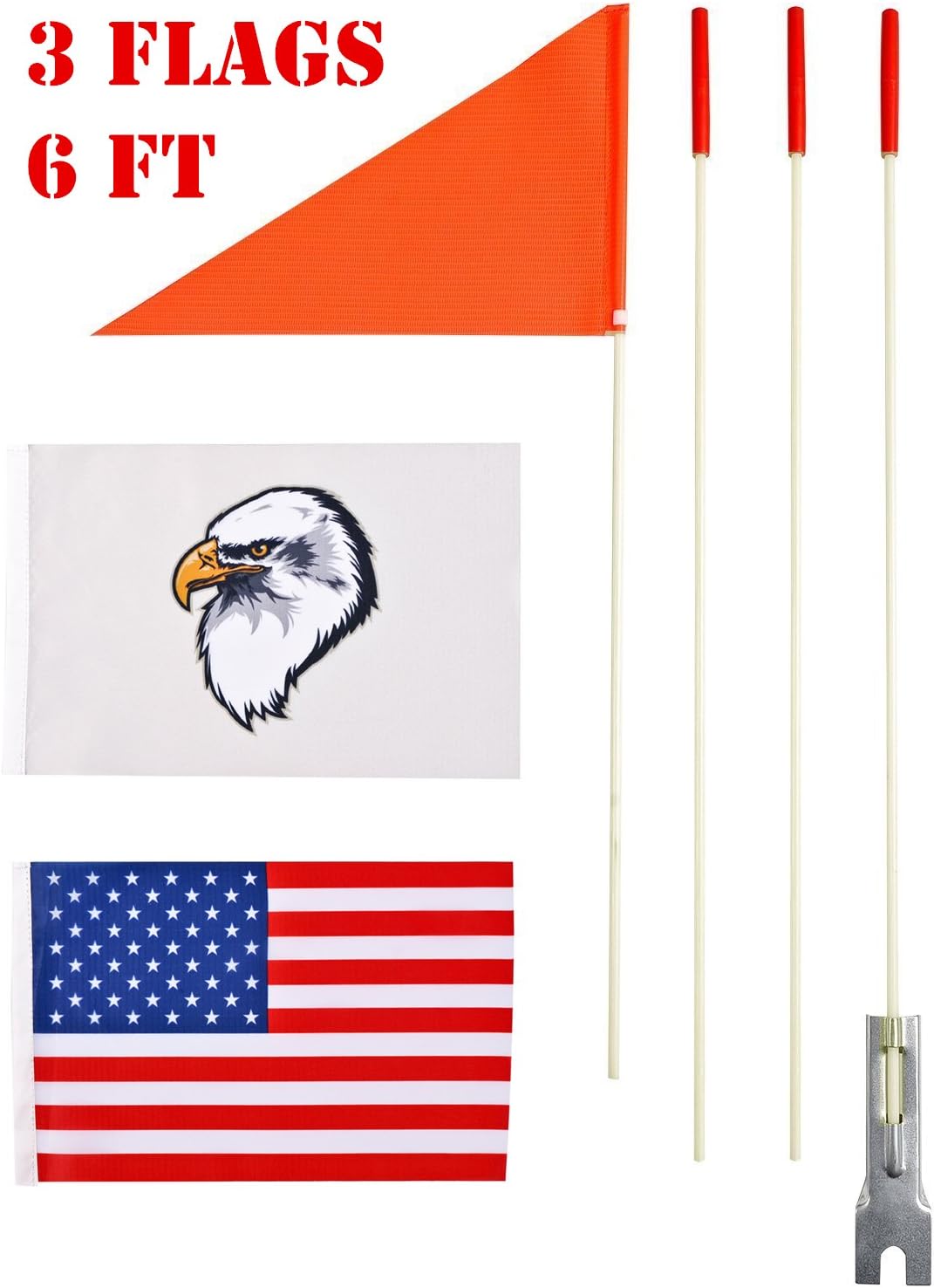 szlzhsm Safety Flag Six Foot Heavy Duty Fiberglass Pole Polyester Full Color Tear-Resistant Waterproof Flag Orange Safty Flag Eagle and American Flag