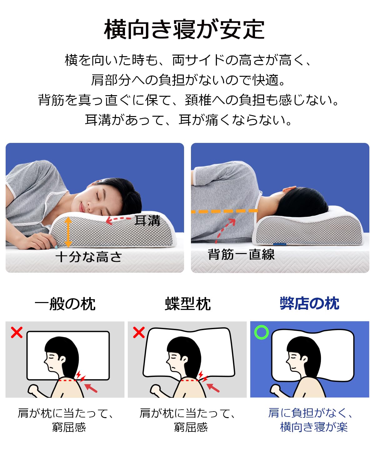 Amazon｜低反発枕 首が痛くならない 枕 高め 横向き寝 枕 真ん中くぼみ