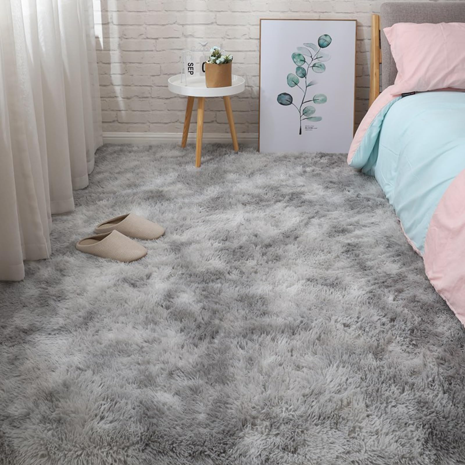 Tapis de Sol Moelleux Shaggy Anti-Glisse et Facile à Laver pour Salon