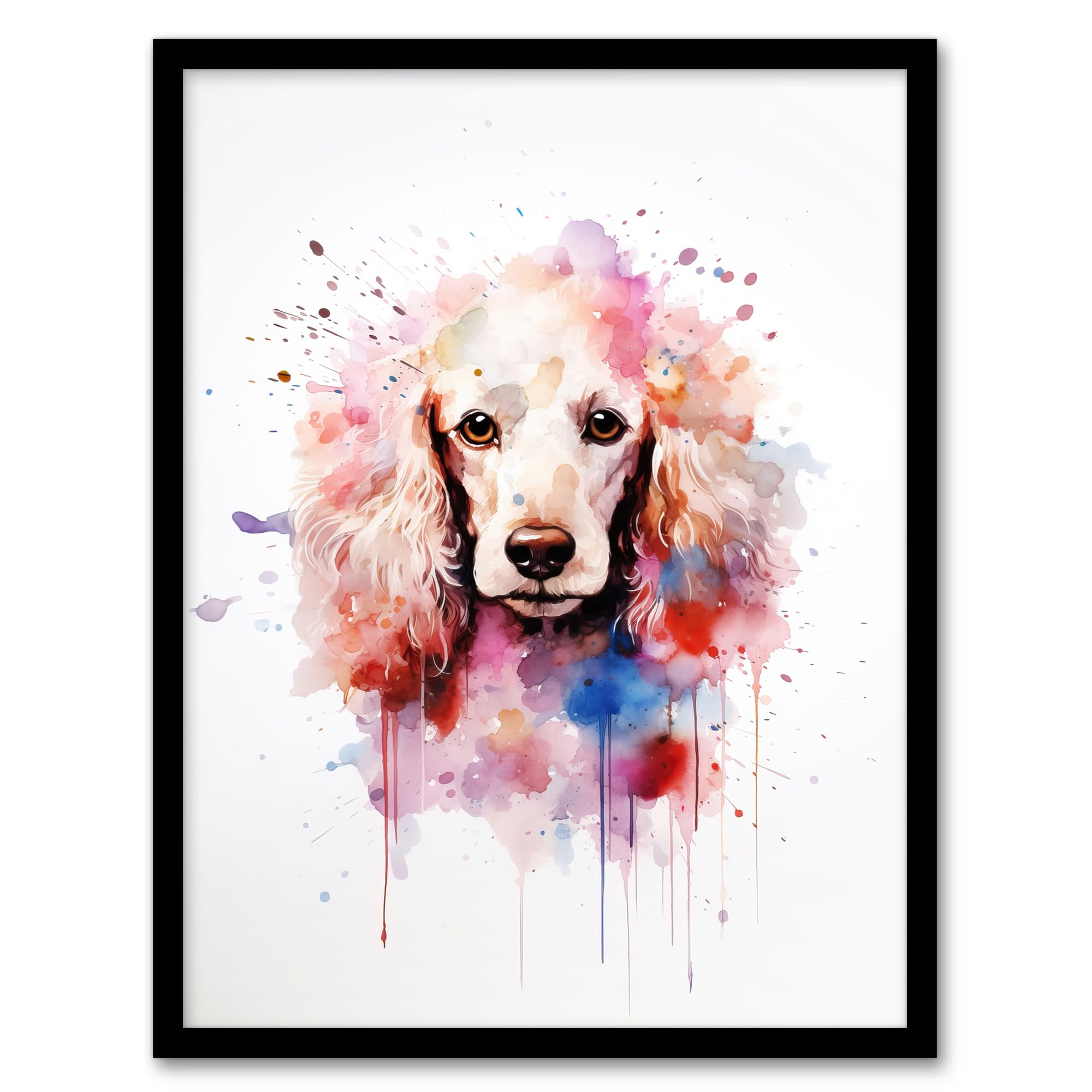 Artery8 Poodle Lovers Gift Watercolour Pet Portrait Painting Artwork Artwork Framed Wall Art Print 18X24 Inch