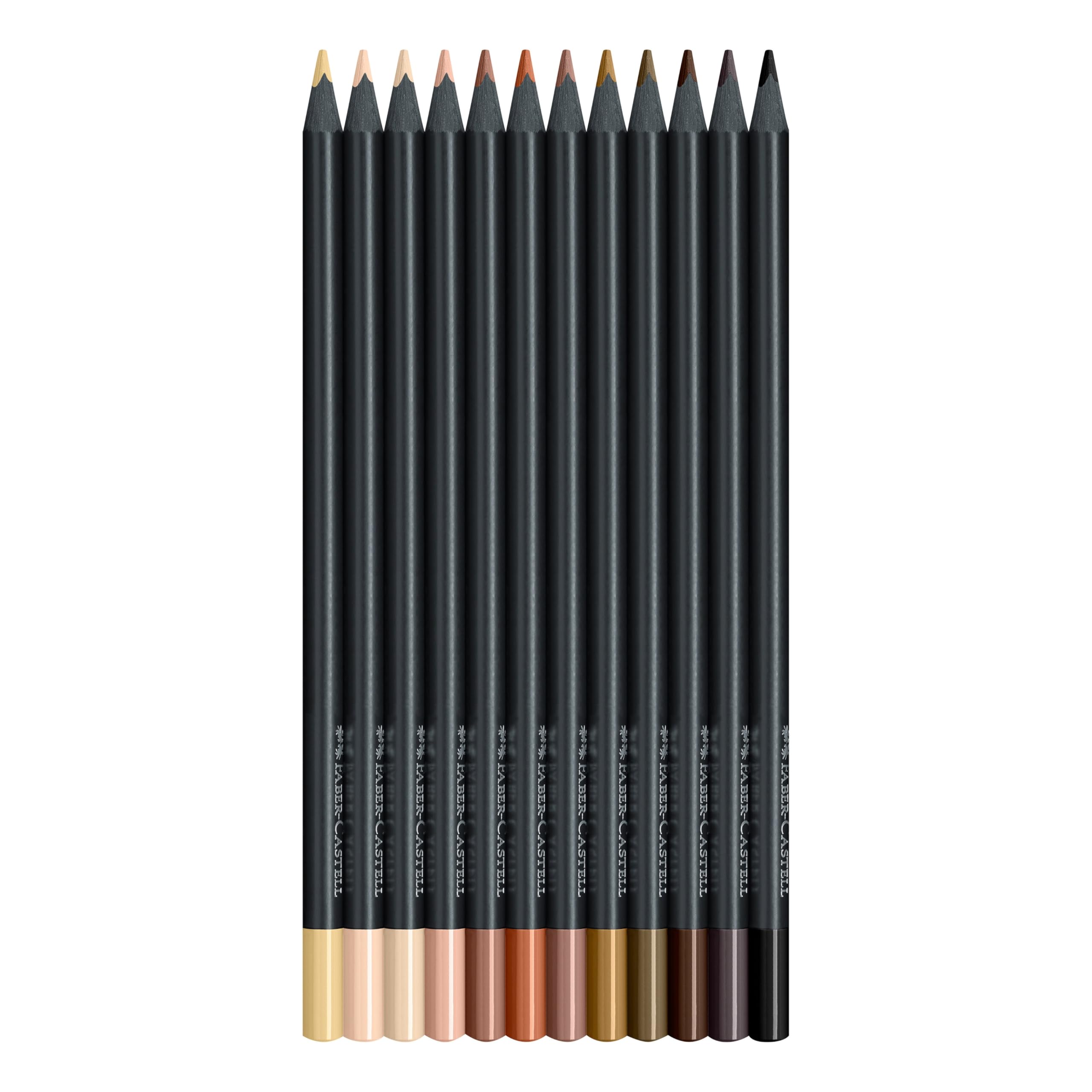 Faber-Castell Black Edition Boya Kalemi 12’li Skin Tones, Siyah Lata, Siyah Kağıda Uyumlu, Ergonomik Üçgen Gövde, Ten Renkleri