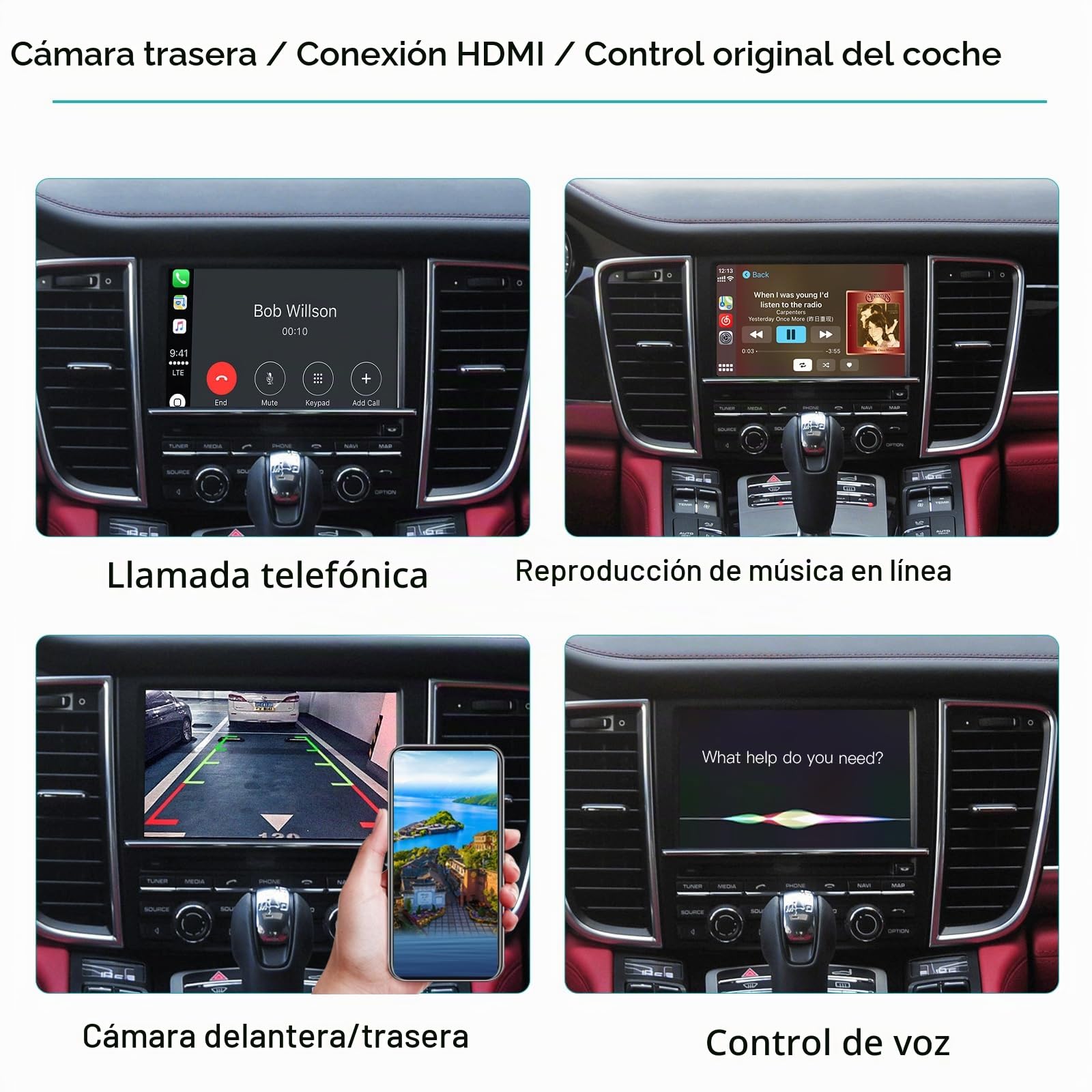Módulo Wireless CarPlay y Android Auto compatible con sistema Porsche PCM 3.1 para Panamera, Cayenne, Macan, Cayman, Boxster, 911 y 718. Soporta Mirrorlink y funciones originales OEM