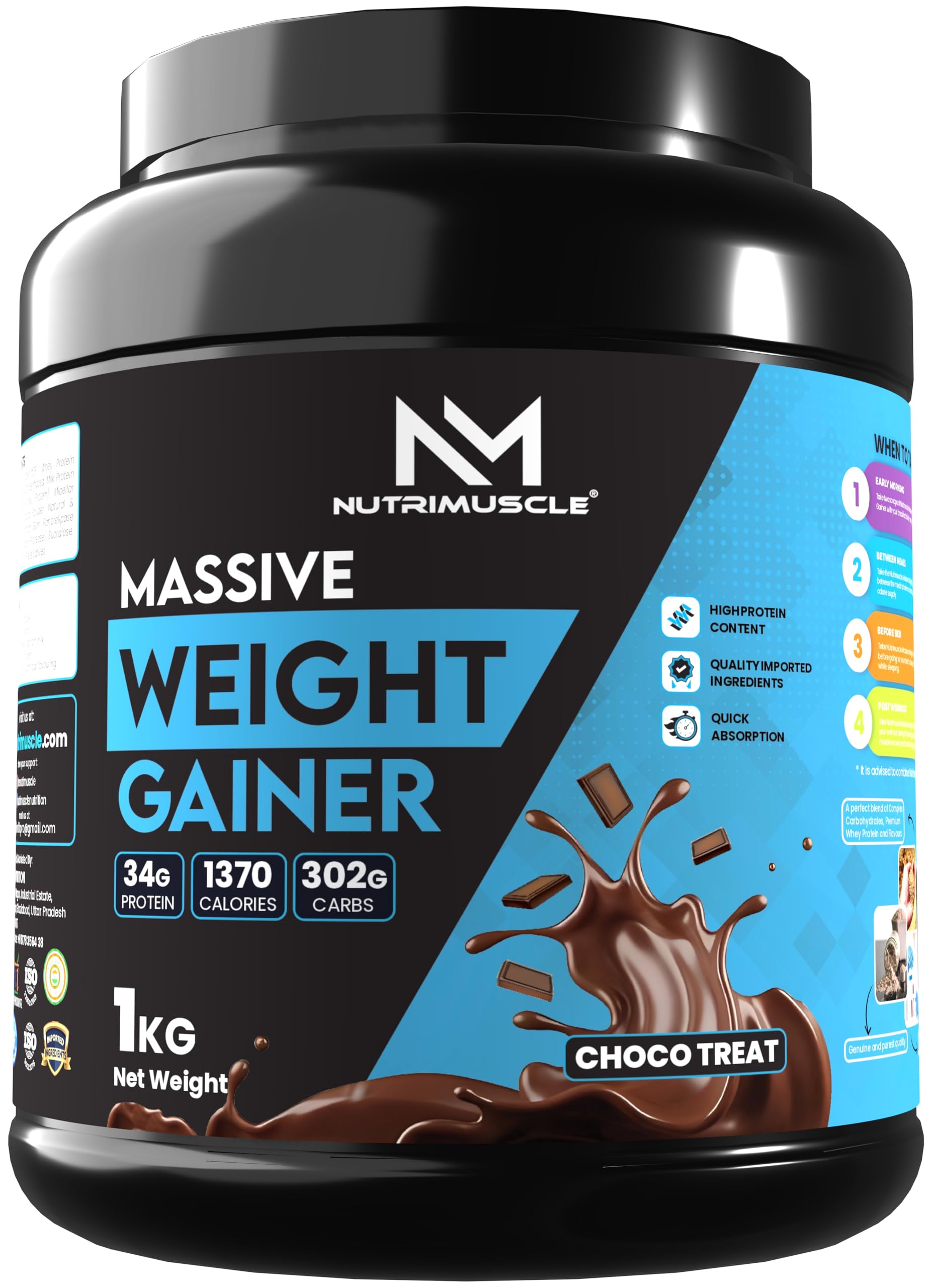 Nutrimuscle Massive Weight Gainer 1kg Chocolate - Image 1