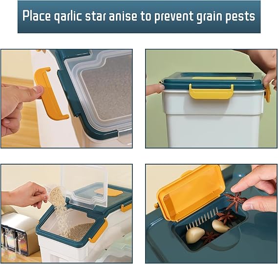 Airtight Rice Dispenser 5kg, Rice Flour Storage Container, Blue
