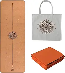 EKE Tapete de ioga dobrável de cortiça – Materiais antiderrapantes 100% recicláveis – Ecológico – Feito de cortiça e TPE – ideal para ioga quente 72 x 25 pol. x 5 mm com bolsa de transporte