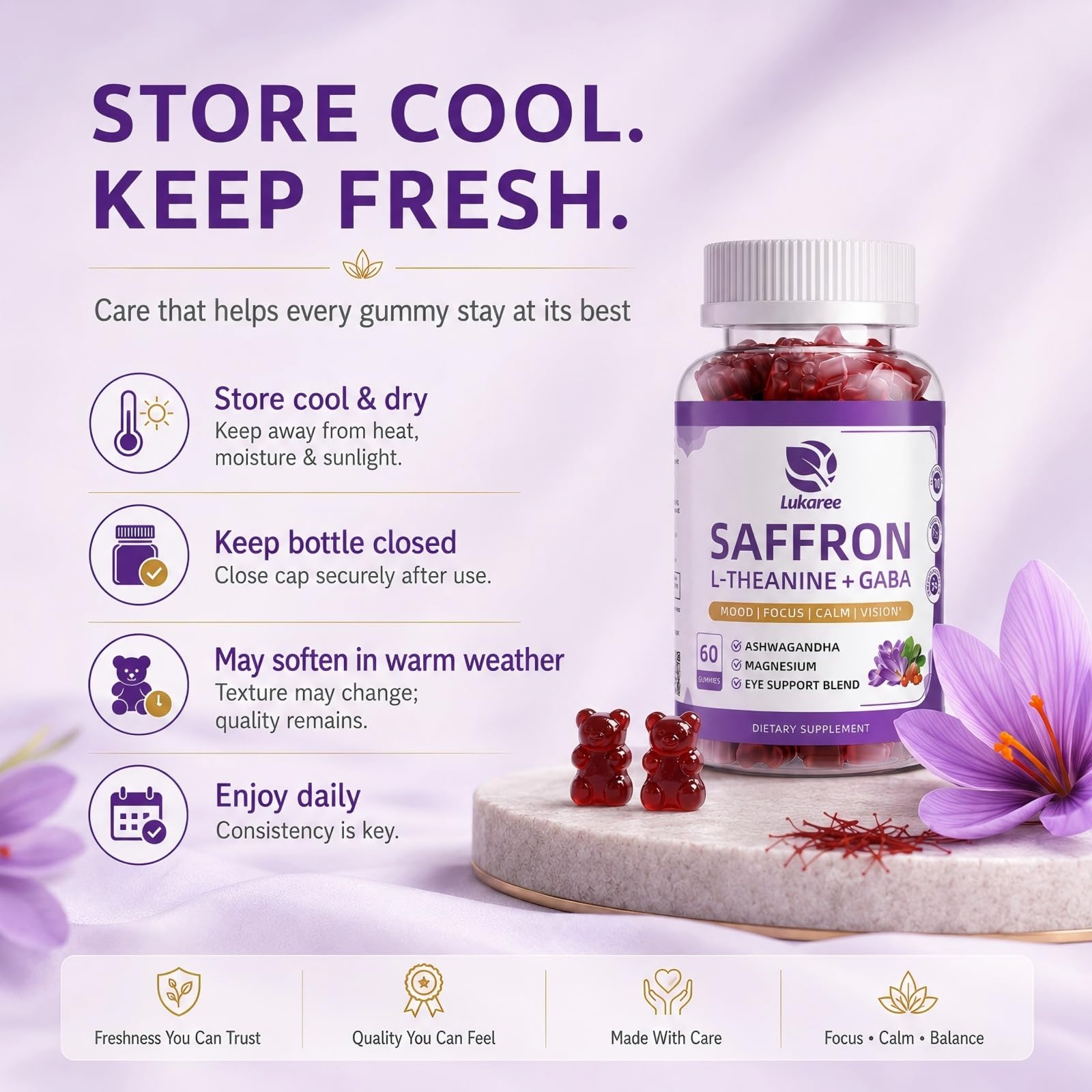 Lukaree Saffron Gummies Extract 88.5mg with L-Theanine 200mg, GABA, 2 Pack — Amazon image 8