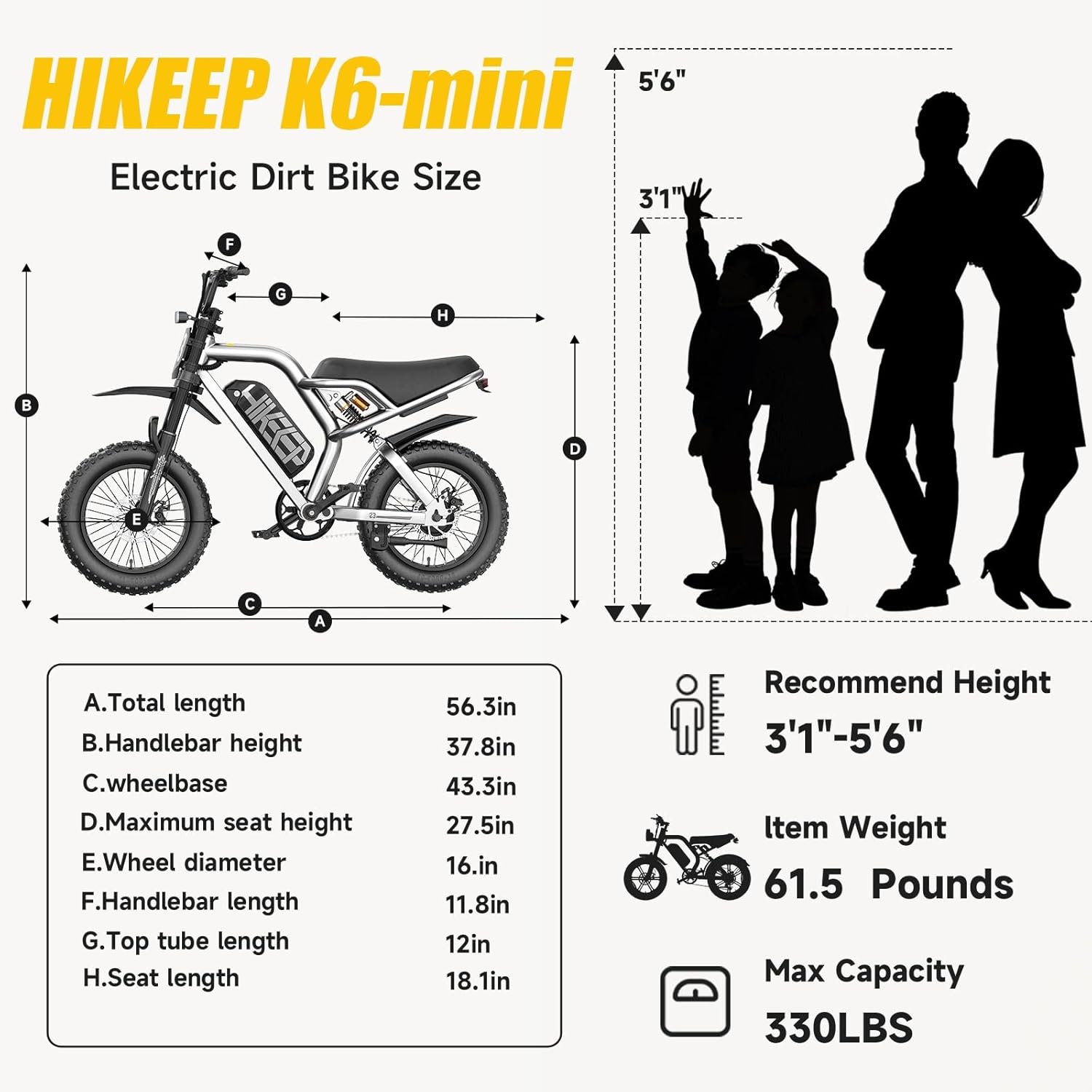 HiKeep Electric Dirt Bike for Adults - Peak 1500W/3000W Electric Bikes, 28-35MPH, 48V/52V 15.6Ah/25Ah/40Ah, 70-120 Mile(PAS Mode), 16/20 Inch All-Terrain Fat Tire Electric Motorcycle