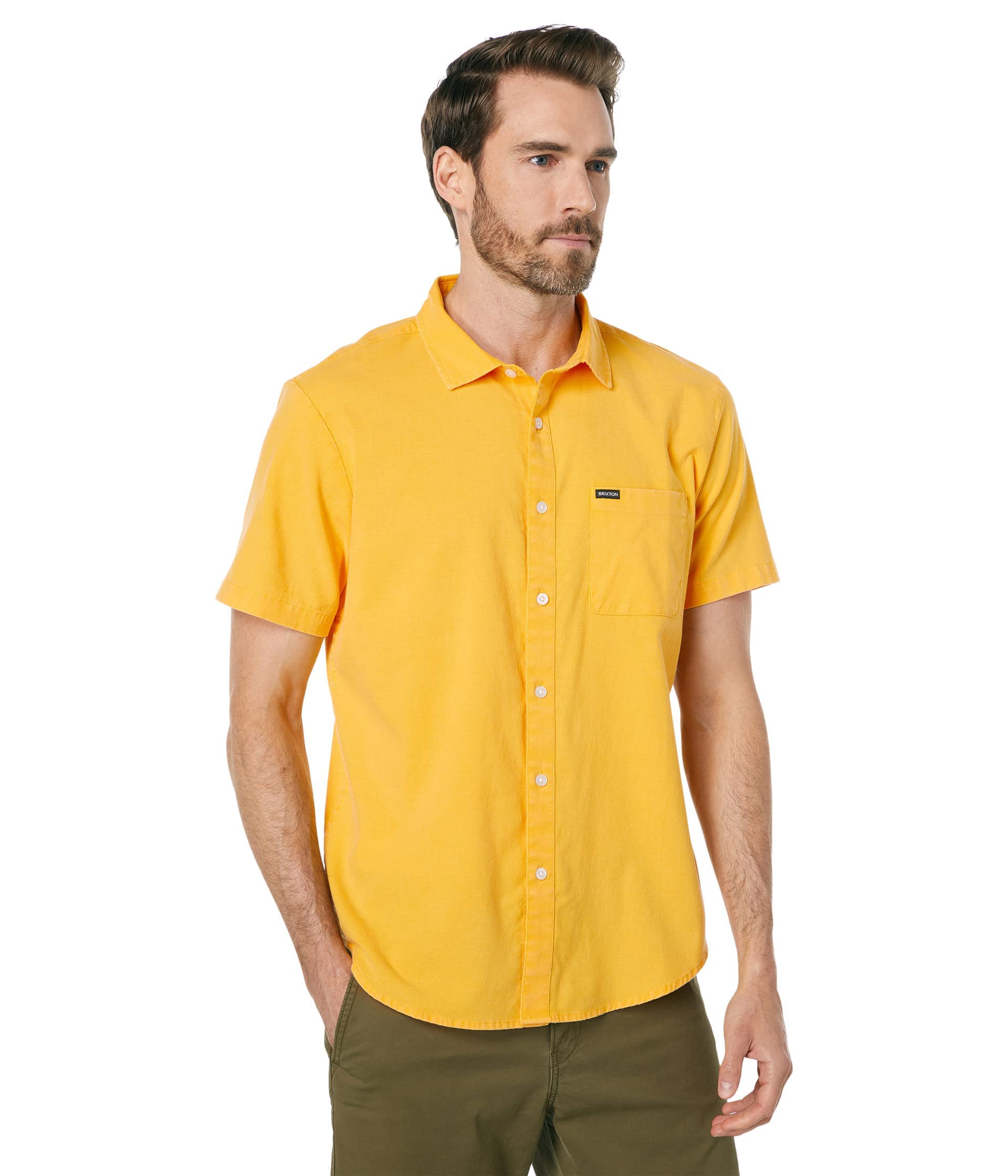 BRIXTONCharter Oxford Short Sleeve Woven Yellow Cab Sun Wash LG, Yellow Cab Sun Wash, L