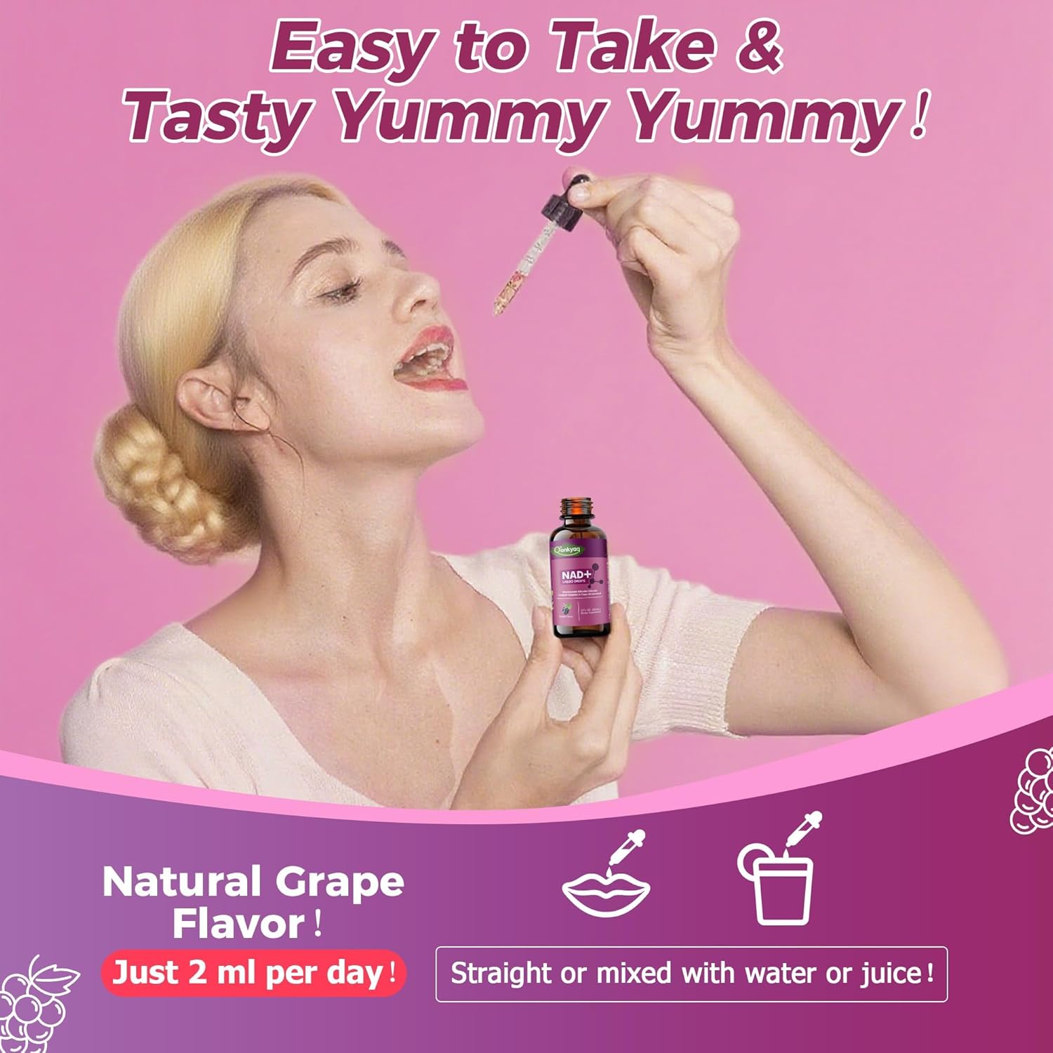 Q'ankyaq NAD Plus Liquid Supplement for Women, NAD 1000mg Drops with NR & Trans-Resveratrol, Aging Support*, Vitality Support & Mitochondrial Health*, Vegan, Sugar Free, 2 Fl Oz - Image 7