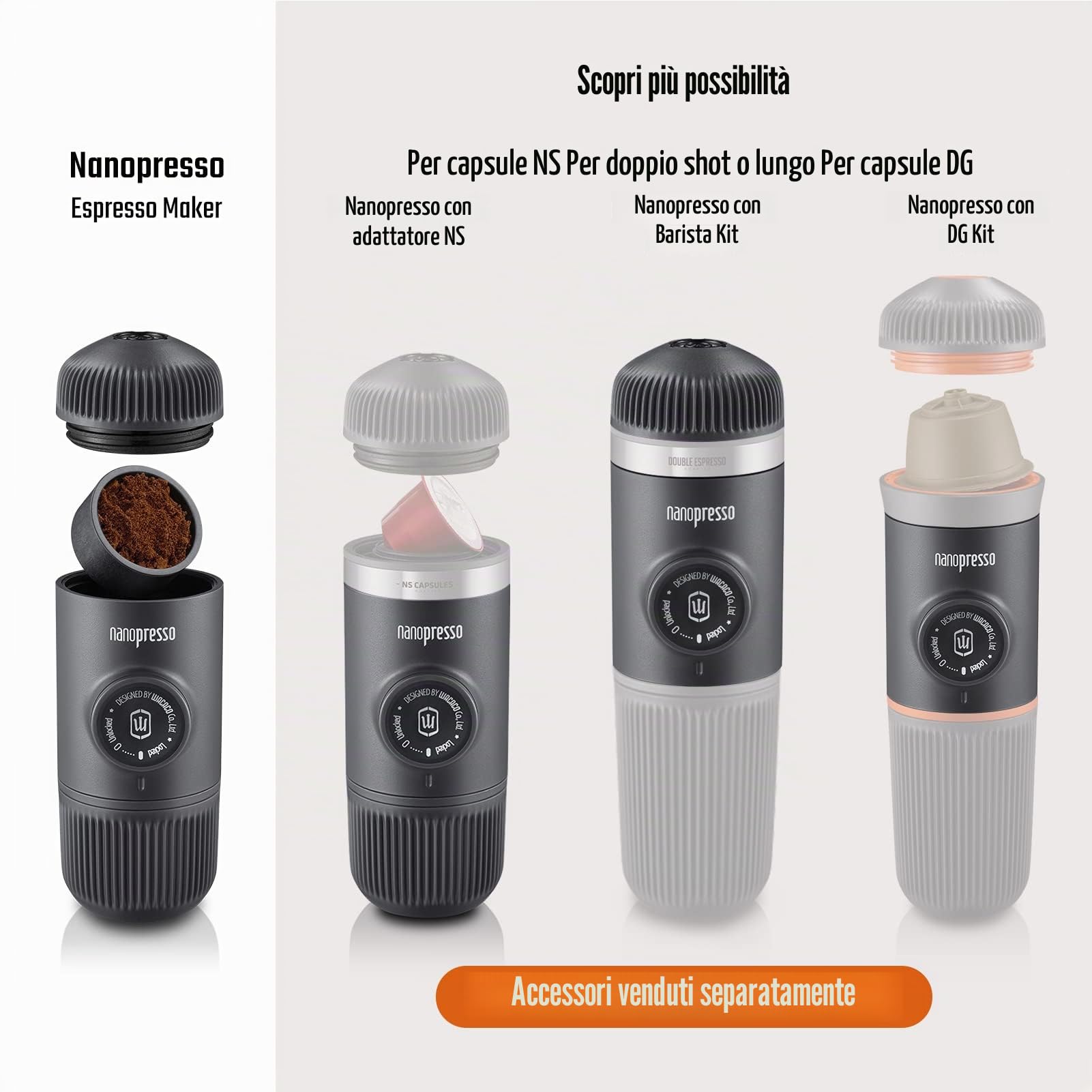 WACACO Nanopresso con S-custodia di Nanopresso, Macchina Caffè Portatile, Versione di Aggiornamento di Minipresso, Espresso Portatile, Caffe Viaggio, Operazione Manuale (Nuovi Elementi Verde Muschio)