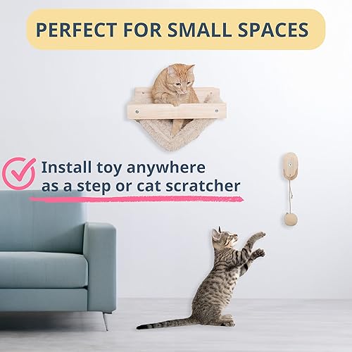 Miniatura 5 de SOOBIE PAW Hamaca de pared para gatos montada en la pared con juguete, cama de pared para gatos autocalentables, estante para gatos de interior y