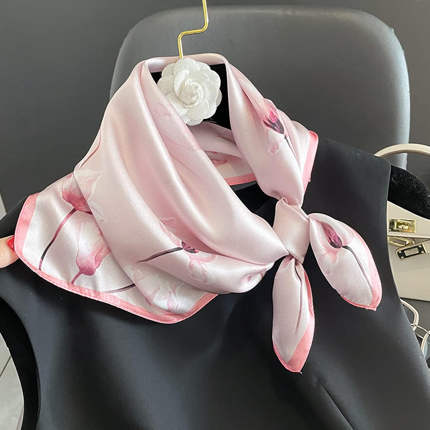 Aufeel 100% Real Mulberry Silk Women Small Square Neck Scarfs 21" Lightweight Headscarf Printed Neckerchief Gift Packed - Image 3