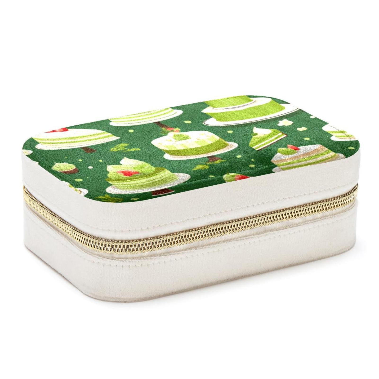 Boîte à bijoux grand format pour bagues et colliers - Coffret vert à motif dessert
