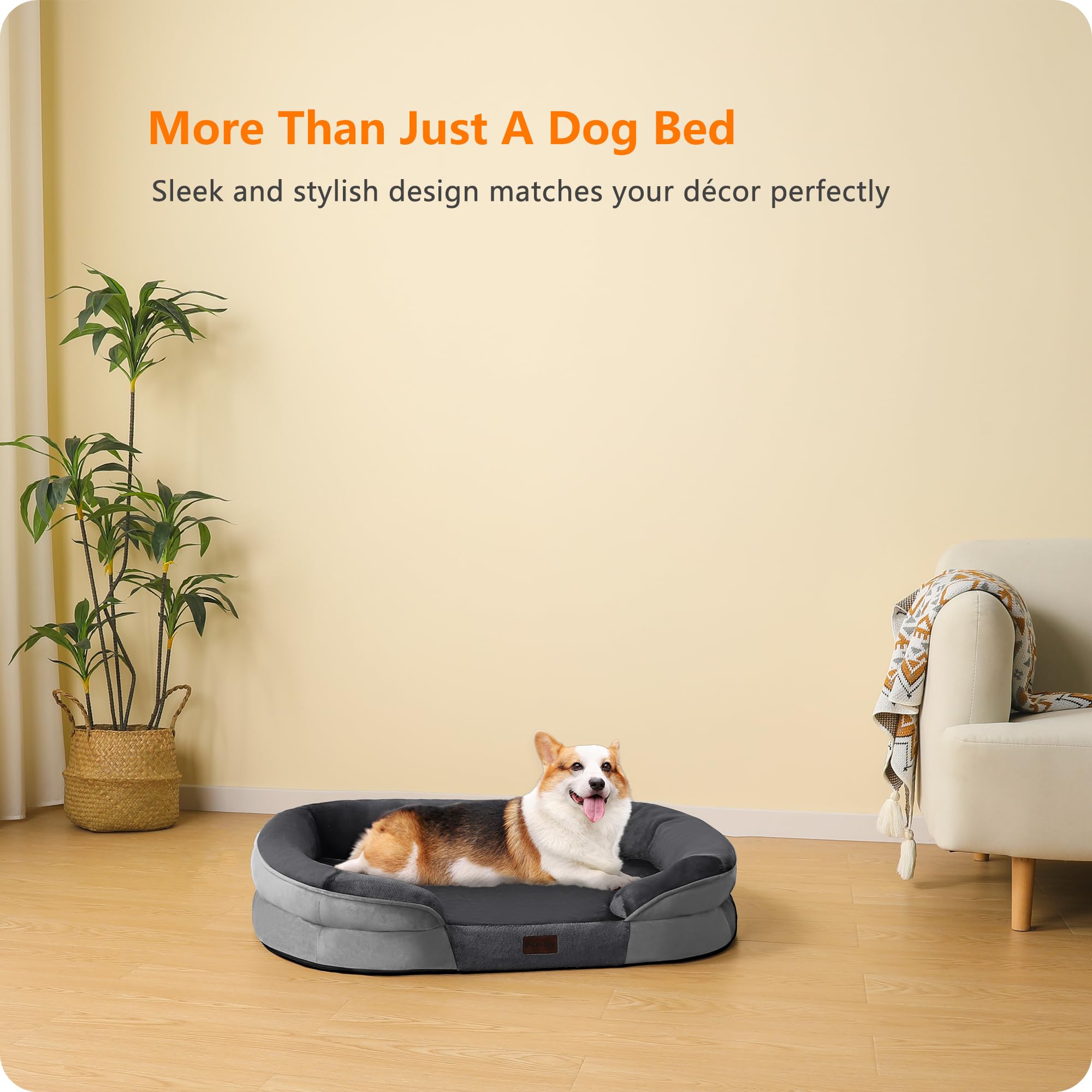 Dwanton Cama ortopédica para perros medianos, sofá impermeable con soporte de espuma de huevo, cama lavable para mascotas con cojín de refuerzo de cuatro lados, con funda extraíble y parte inferior