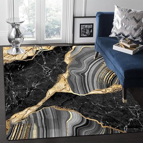 Alfombra estética abstracta moderna con textura de mármol negro, gris, dorado, 5 x 7 pulgadas, decoración artística minimalista para sala de estar,