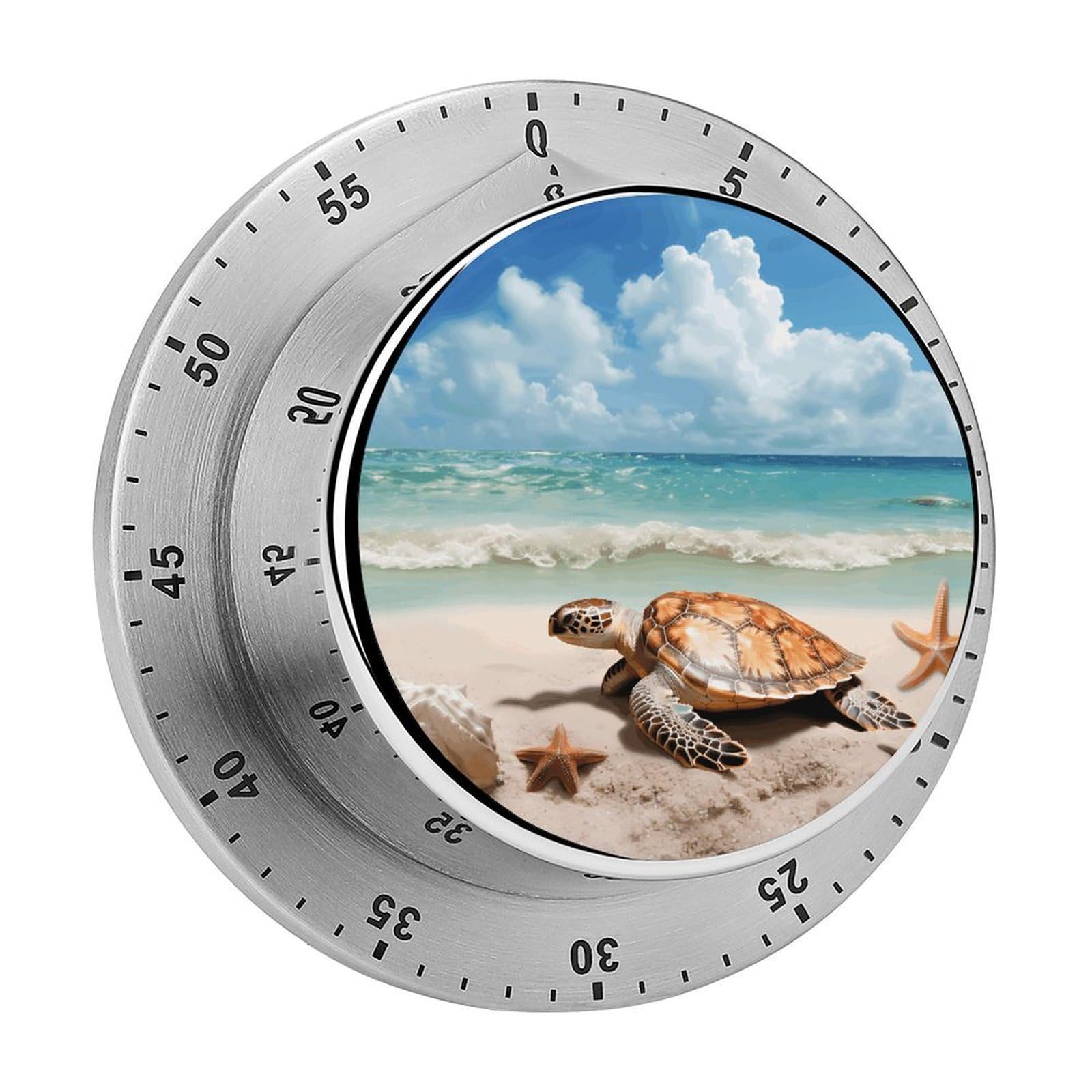 60 Minute Wind Up Timer, Visual Mechanical Timer with Loud Alarm, Sea Turtle Starfish Kitchen Timers for Cooking - No Batteries Required - Magnetic Backing, Exquisite Stainless Steel Body