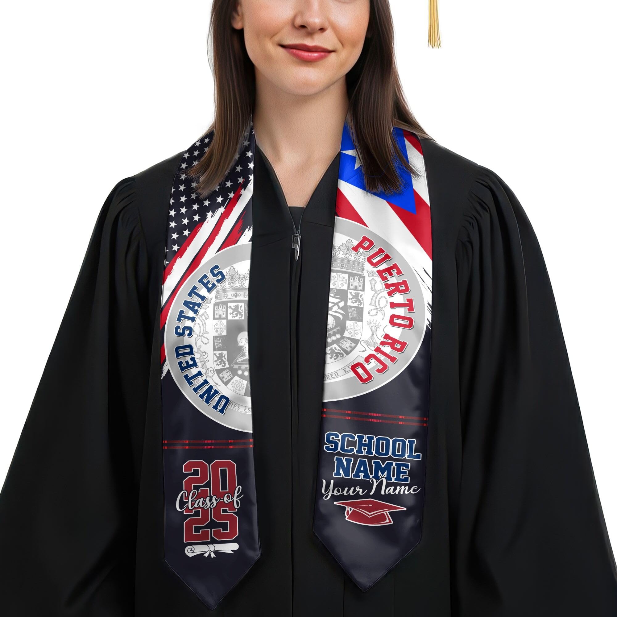 MonkeyVan Personalized Graduation Stole for Puerto Rican Senior, Puerto Rico Flag Graduation Sash Class of 2025 Gifts S179