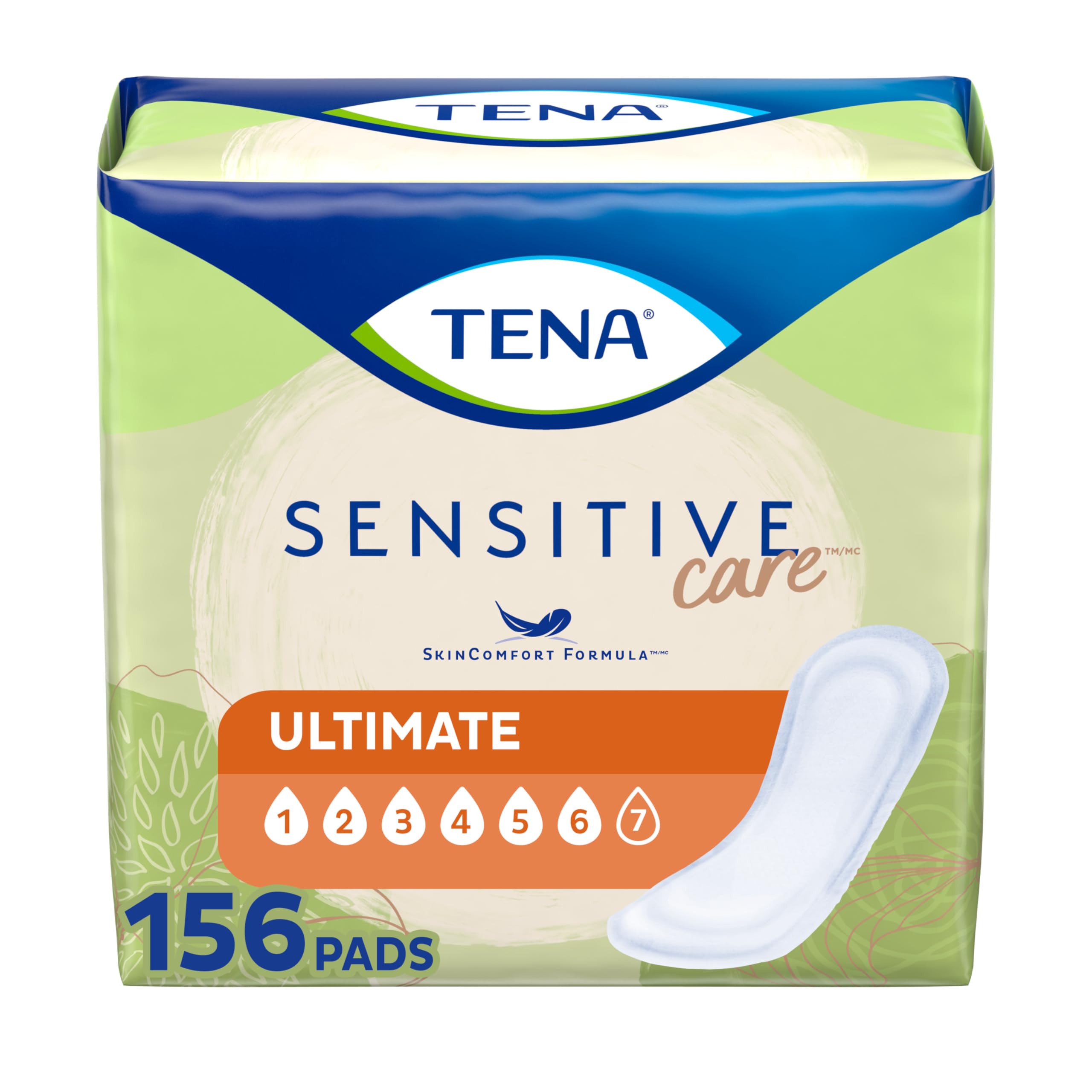 Tena Sensitive Care Incontinence Pads Bladder Control Postpartum for Women Ultimate Absorbency Regular Length - 156 Count