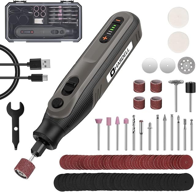 HARDELL Mini Cordless Rotary Tool 4V, Powerful Cordless Rotary Tool 5-Speeds 25000RPM with 101pcs Accessories, Type-C Rotary Tool with Charger for Sanding, Drilling, Cutting, Polishing, Grinding, etc