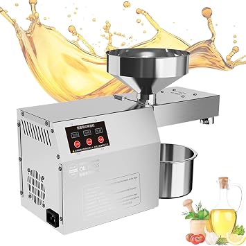 Oil Press Machine, Oil Extractor, Commercial Use, Automatic Stainless Steel Cold Press Oil Machine, Electric Seed Oil Maker, Silver, Home Hydraulic Machine, 1000W