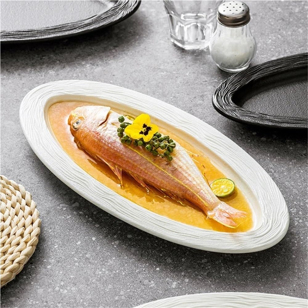 Plato De Pescado De Cerámica De Gran Capacidad Plato De Pescado Decorativo Plato De Ensalada De Pescado Al Vapor for El Hogar Plato De Cena De Mariscos Multifuncional Restaurante Accesorios De Cocina