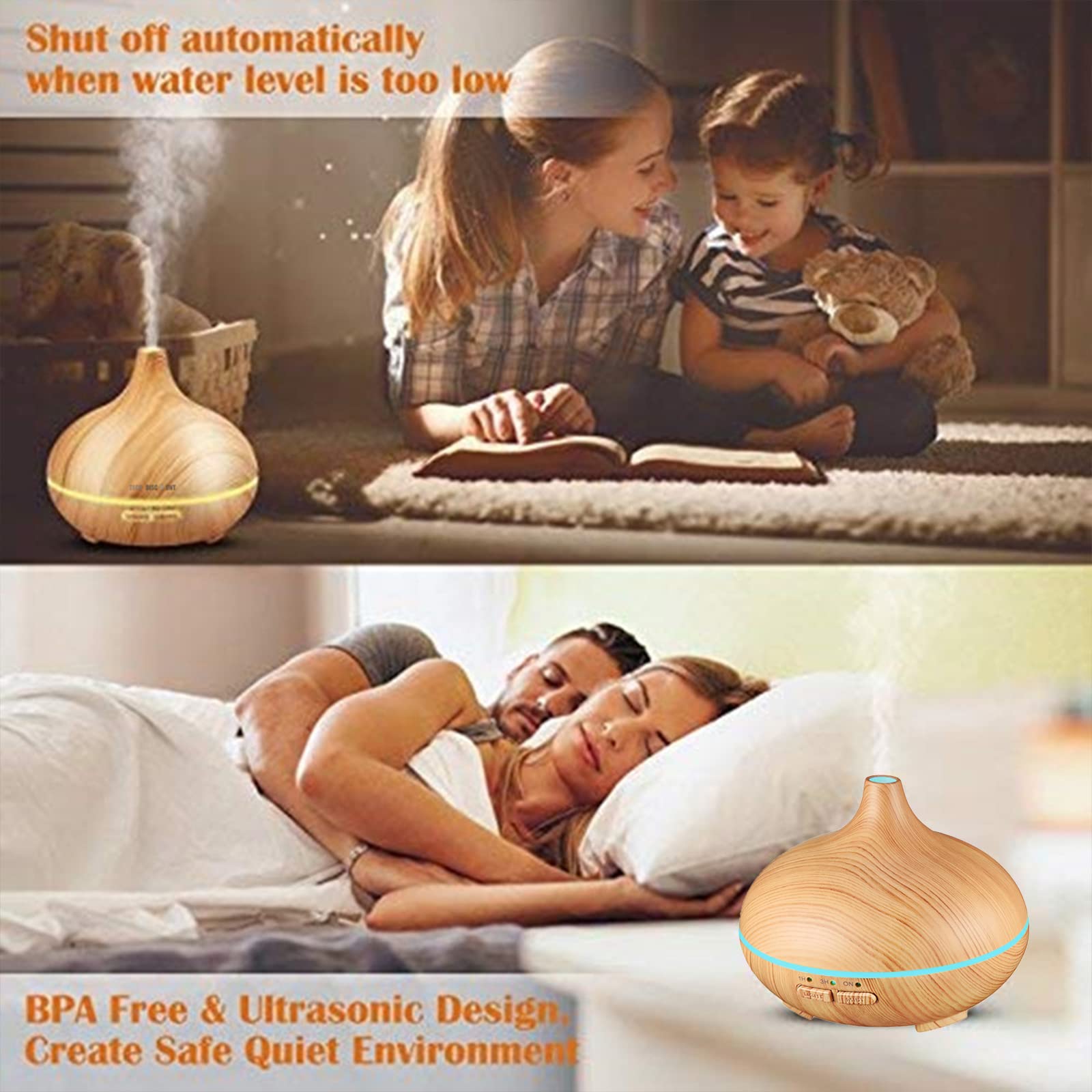 Diffuseur d'Huiles Essentielles,InnovTec 300ml Diffuseurs de Grain de Bois d'Aromathérapie pour Maison Humidificateur d'air à Ultrasons de Parfum avec 7 Couleurs Changeant Lumières