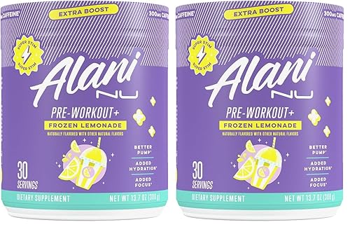 Alani Nu Pre Workout+ Powder Frozen Lemonade, Extra Boost, Sugar