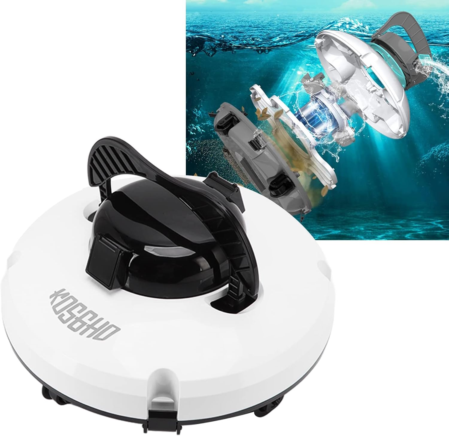 Luqeeg Cordless Robotic Pool Cleaner, IPX8 Pool Vacuum Cleaner, Smart Pool Robot with Self Parking Function Automatic Pool Cleaner for In Ground Flat