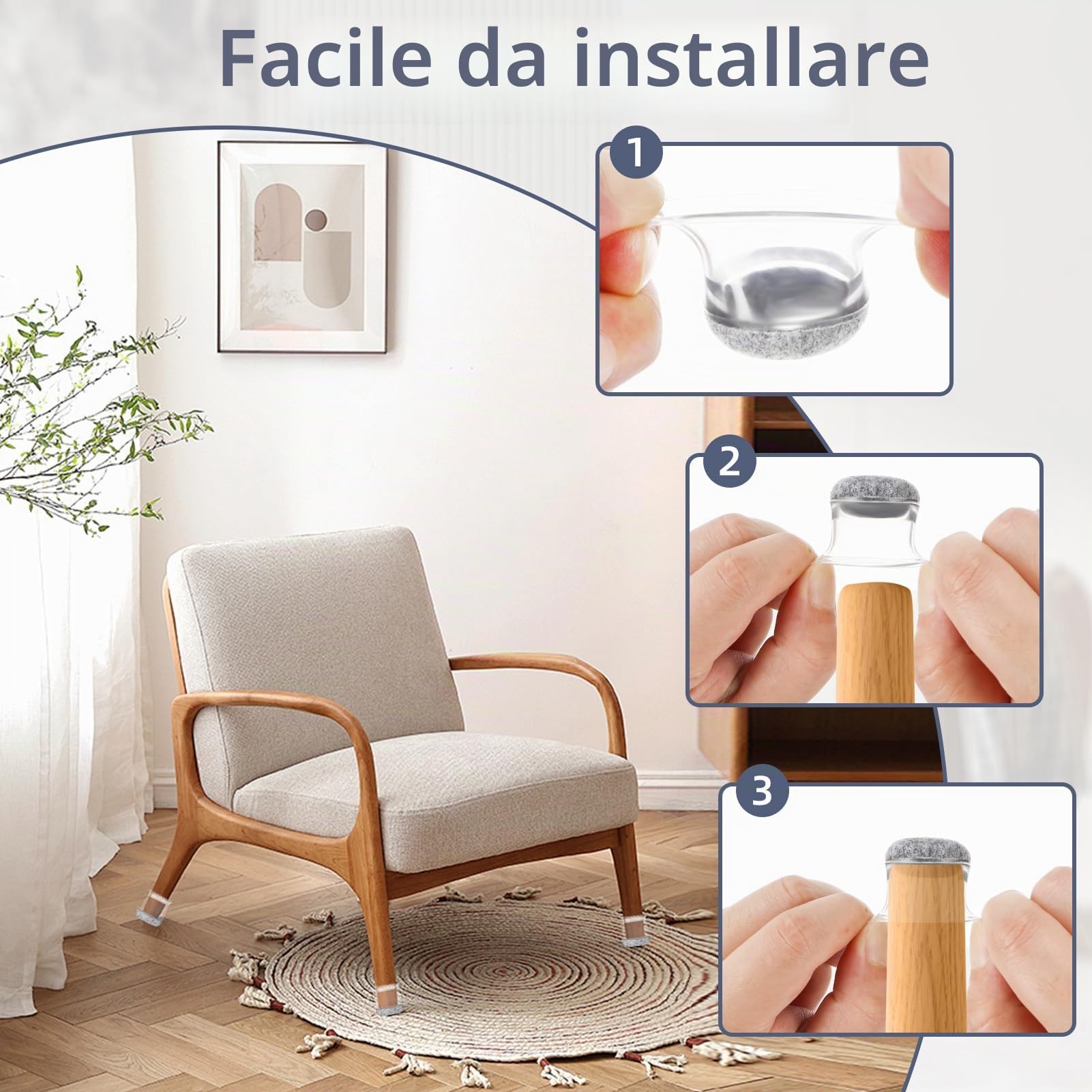 Zikenis 24 pezzi Gommini Rotondi per Sedie,Tappi per Sedie in Silicone,Rotondo Trasparente Caps Protector Pad,Protegge il Pavimento dai Graffi e gambe del tavolo
