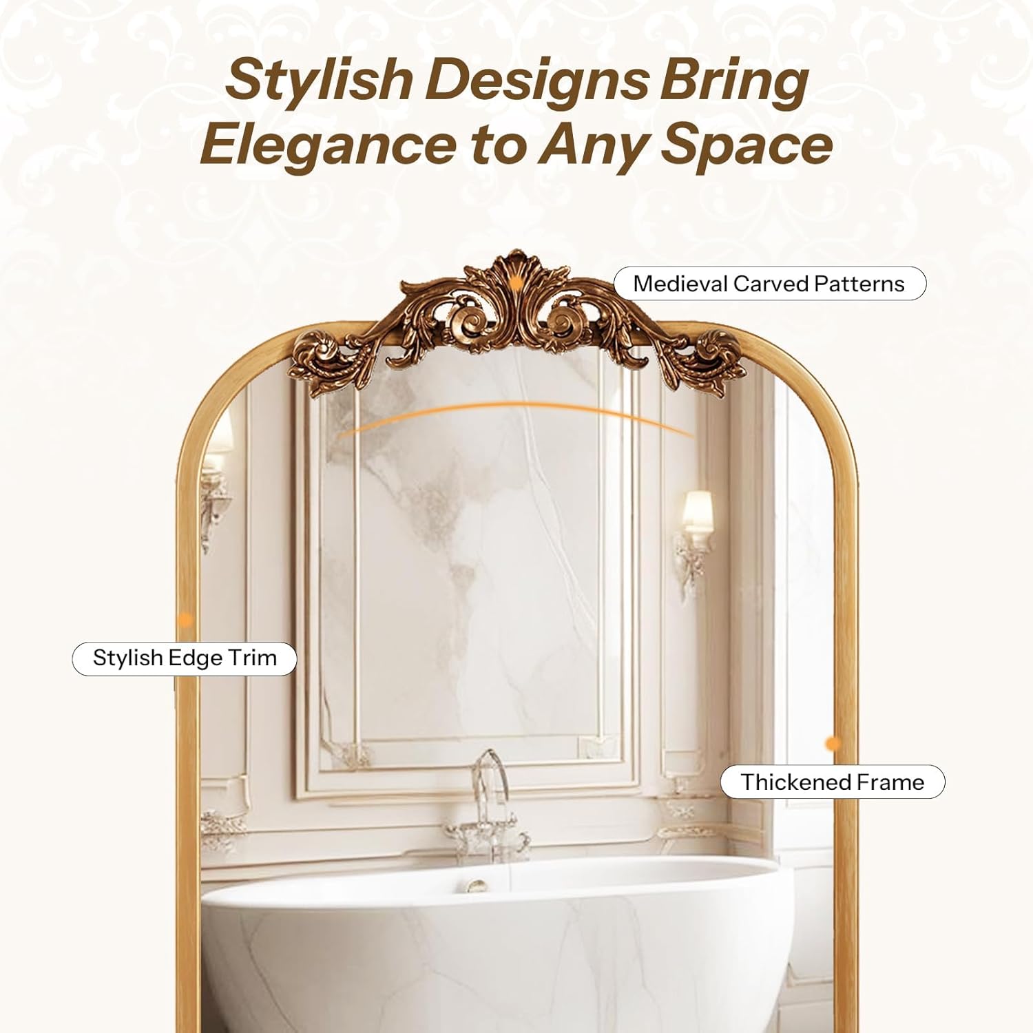 16x24 Inch Bathroom Medicine Cabinet with Mirror, Recessed or Surface Mount, Sturdy, Durable & Easy Installation, Vintage Metal Frame(Gold)