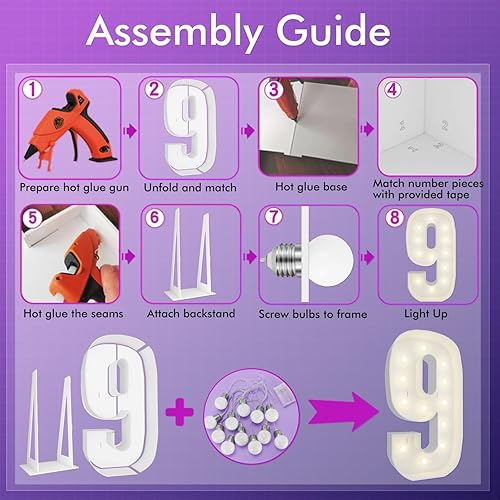 Vista 249 de Marco de números iluminados de 4 pies precortado, números de marquesina gigante, números 7, números de mosaico para globos, decoraciones de Número