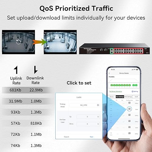 Vista 15 de STEAMEMO Switch Gigabit PoE de 16 puertos, conmutador Gigabit Ethernet administrado inteligente, 16 puertos PoE+ a 240W, Plug and Play, Vlan, sin
