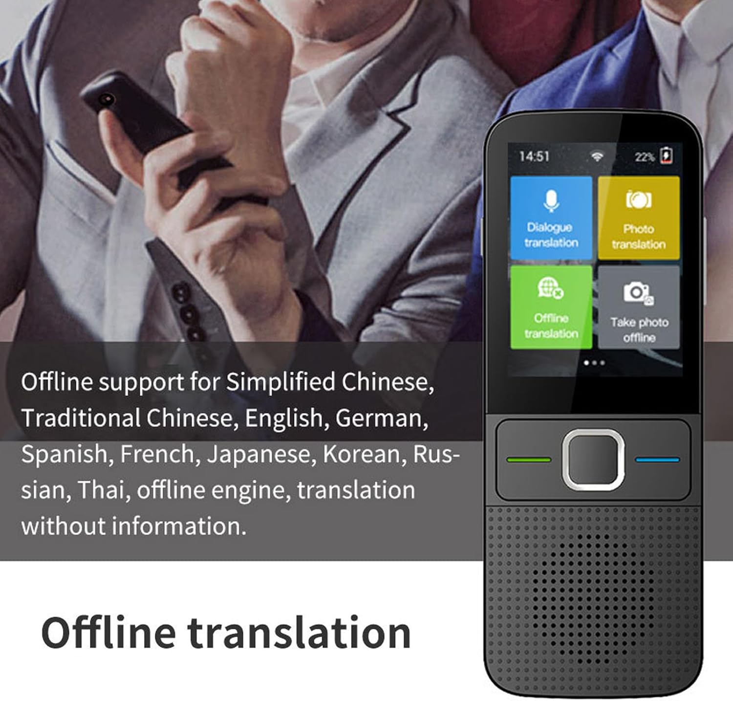 Language Translator Device, 2.4 Inch Touch Screen Voice Translator 138 Languages Support 5MP Camera Portable Photo Online Offline Translation Device for Business Learning Travel