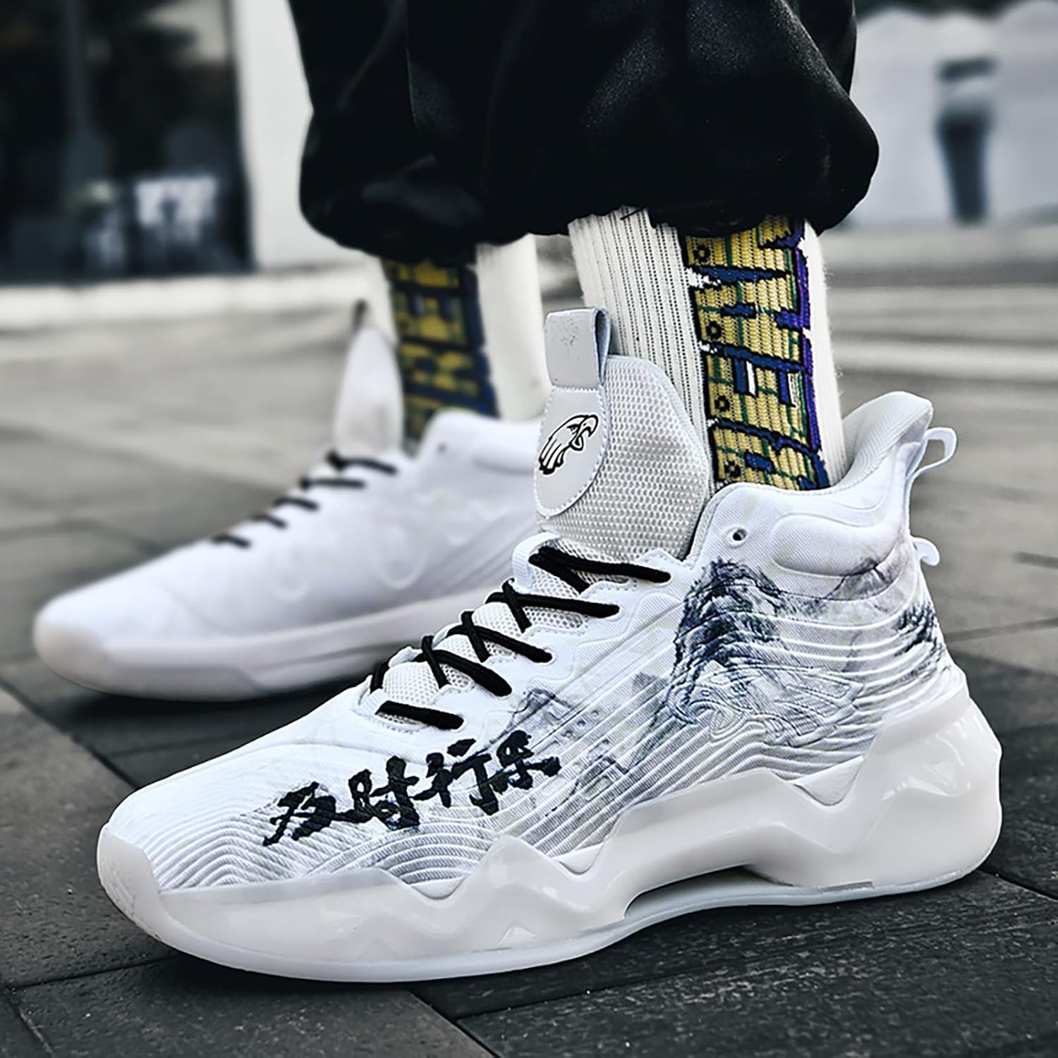 Women Men Basketball Shoes Youth Fashion High Top Running Shoes Volleyball Sneakers Colorful Painting Sport Shoes Comfortable Non-Slip Footwear