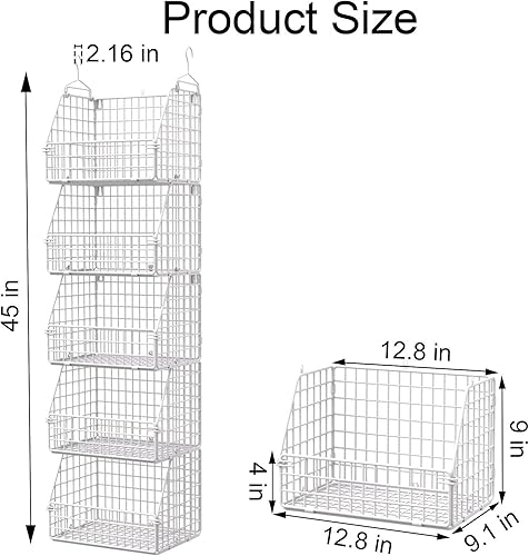 Miniatura 6 de Organizador y almacenamiento de armario colgante, estantes colgantes de ropa, cestas de alambre para ropa, suéteres, bolsos, zapatos, blanco, 5