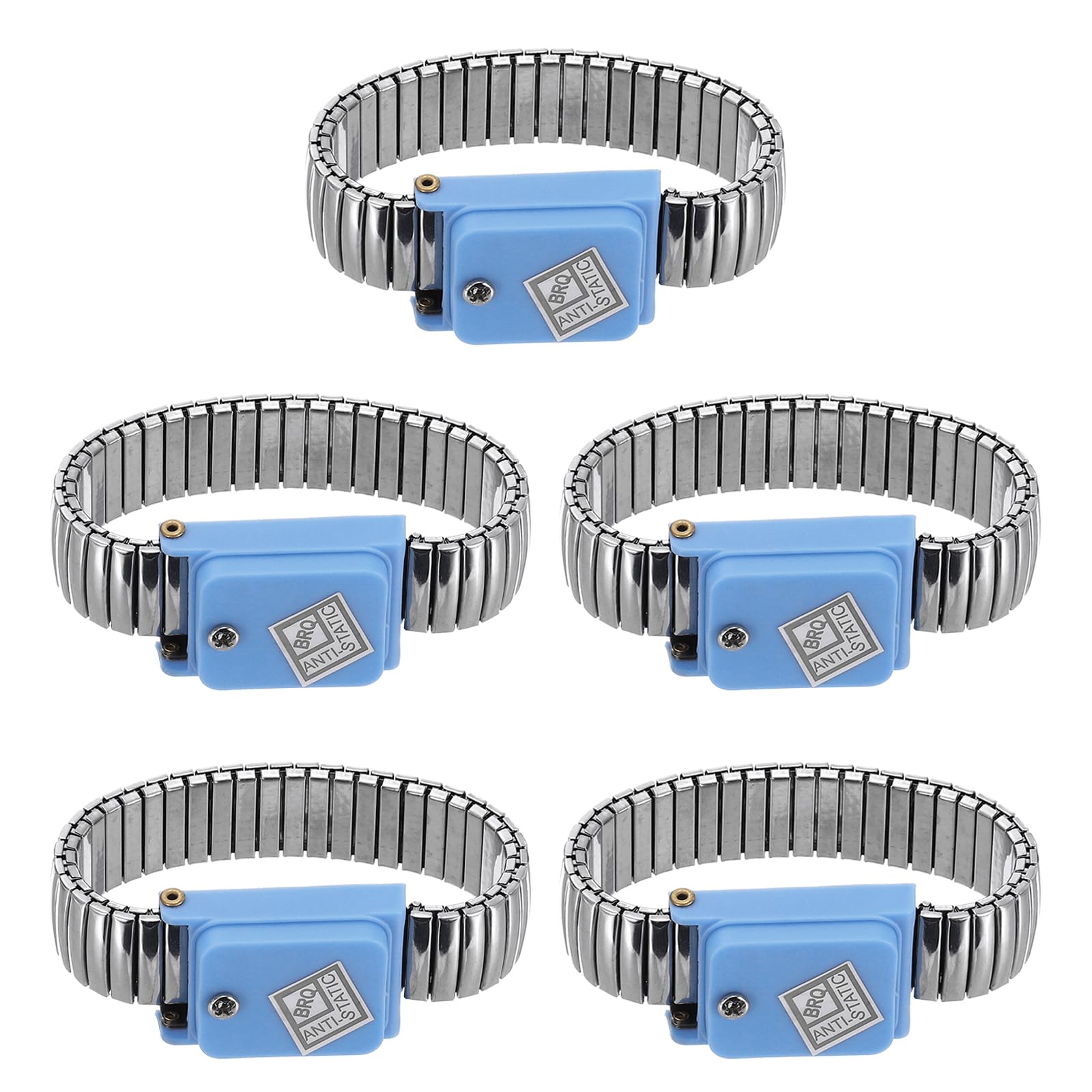 QUARKZMAN 5Pcs Braccialetto Antistatico Blu Perimetro 6.7" Polsiera | Esd Antistatica Senza Filo, Lunghezza 21-32CM, Regolabile, Per Dispositivi Elettronici Sensibili