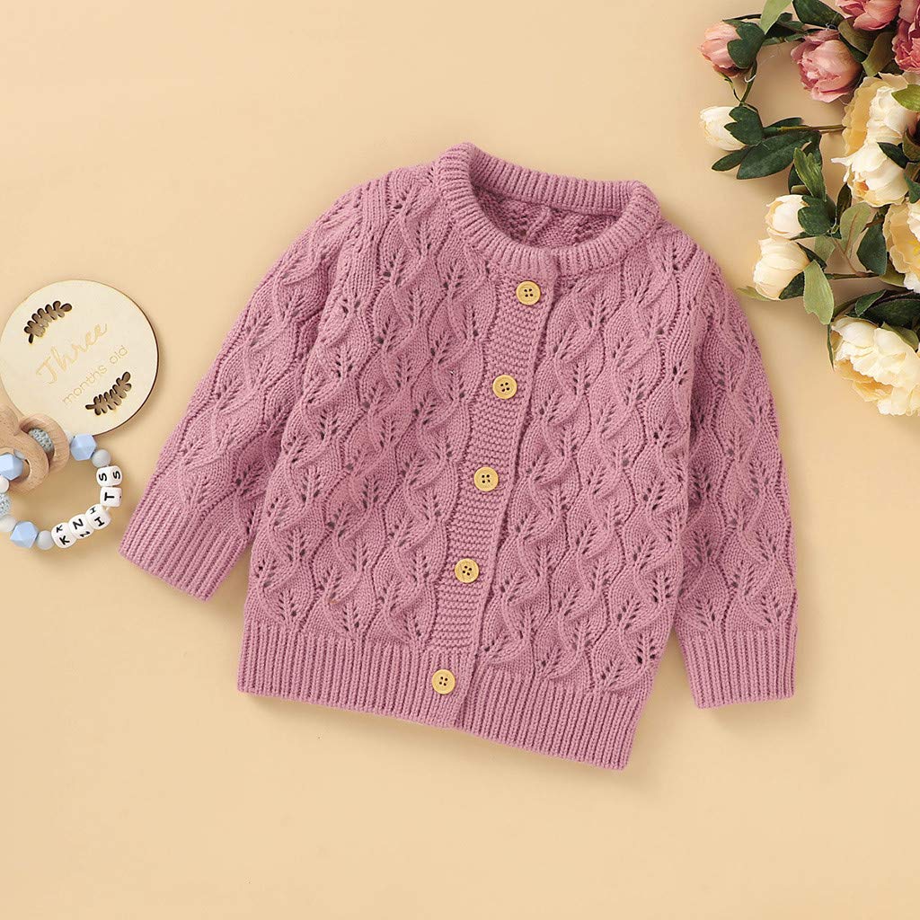 RNTOP Infant Girls Boys Baby Sweater Cardigan Toddler Solid Button Down Long Sleeve Cable-Knit (Pink, 6-12 Months)